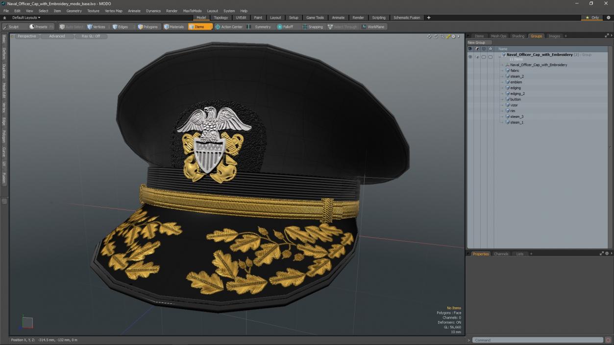 3D Naval Officer Cap with Embroidery model