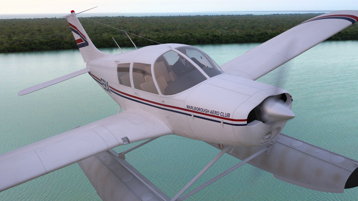 Private Seaplane Piper PA-28 Cherokee Rigged 3D model