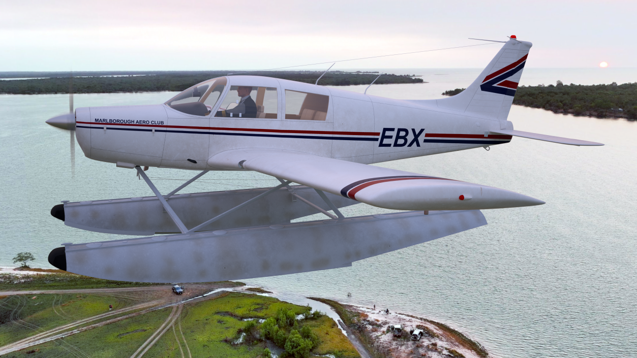 Private Seaplane Piper PA-28 Cherokee Rigged 3D model