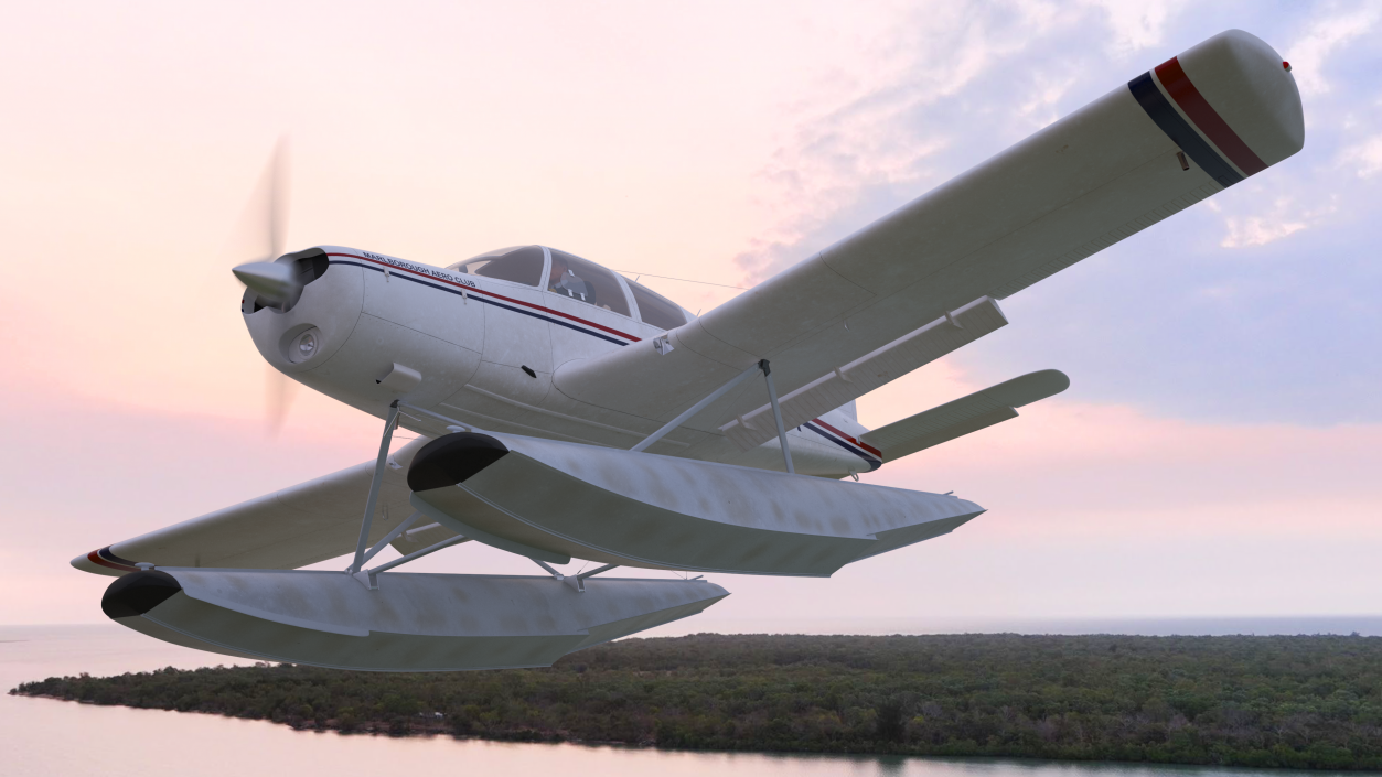 Private Seaplane Piper PA-28 Cherokee Rigged 3D model