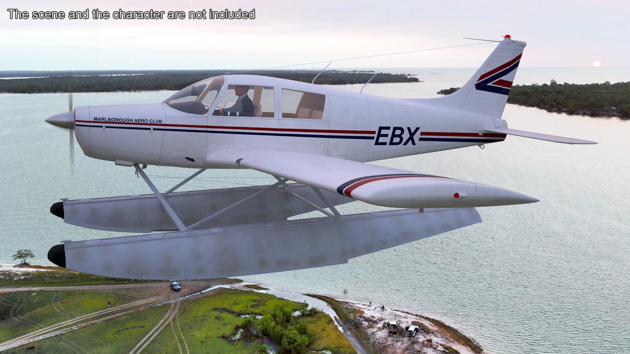 Private Seaplane Piper PA-28 Cherokee Rigged 3D model