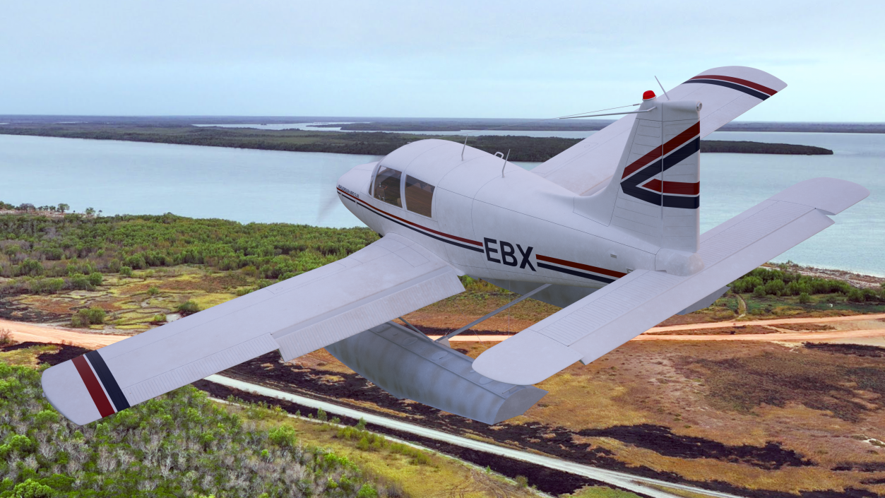 Private Seaplane Piper PA-28 Cherokee Rigged 3D model