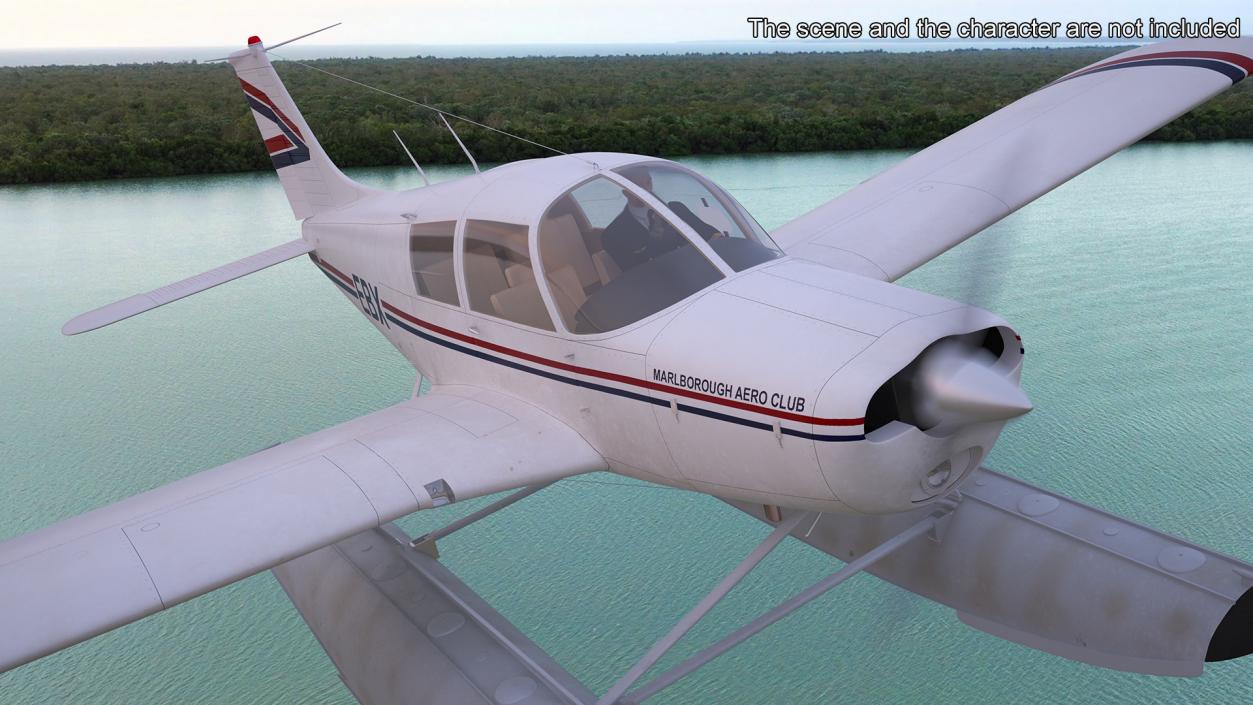 Private Seaplane Piper PA-28 Cherokee Rigged 3D model