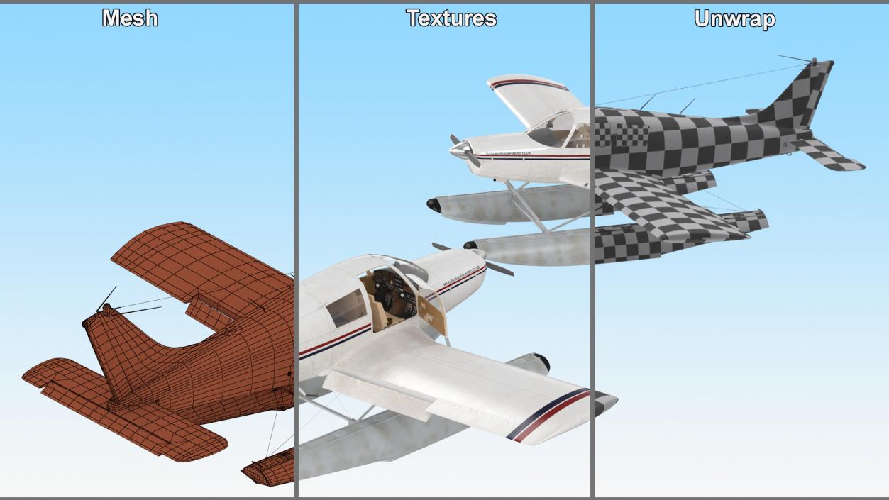 Private Seaplane Piper PA-28 Cherokee Rigged 3D model