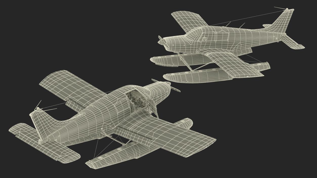 Private Seaplane Piper PA-28 Cherokee Rigged 3D model