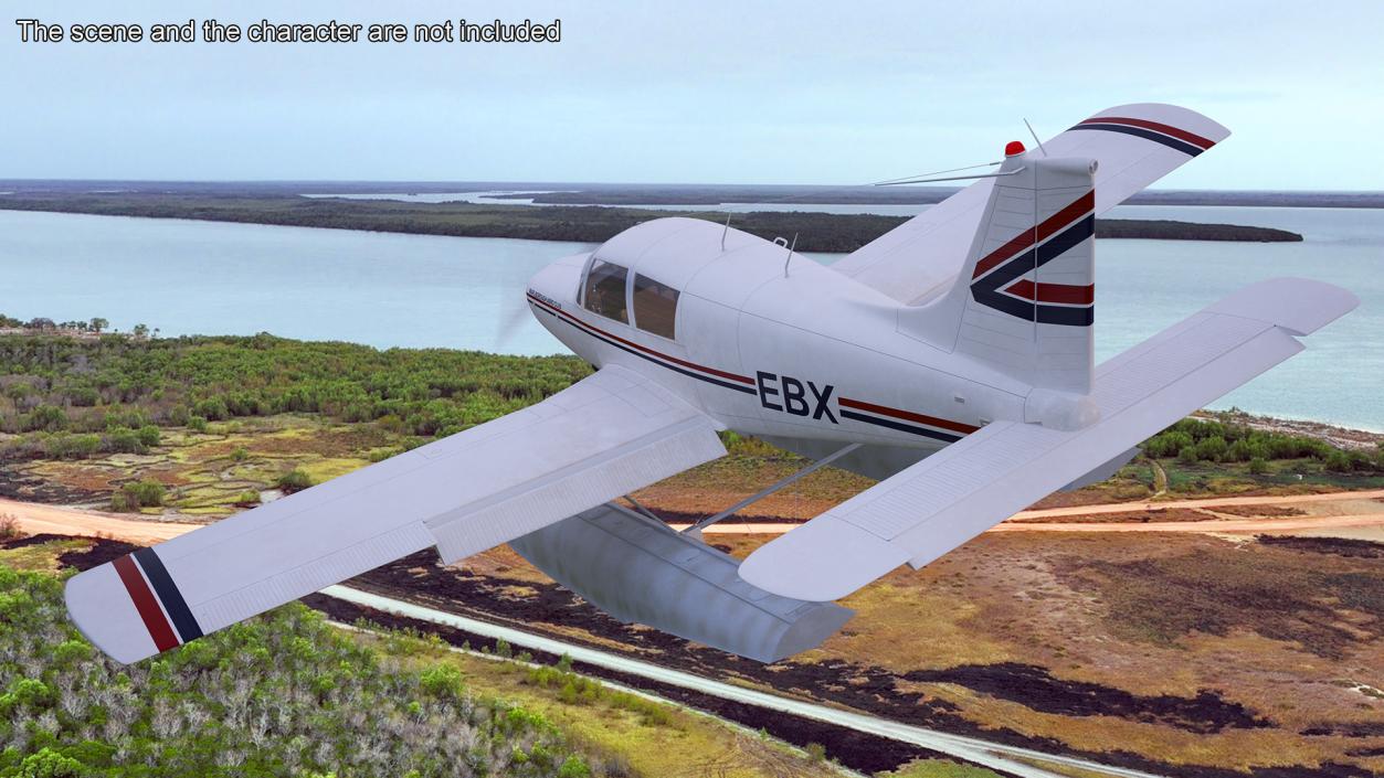 Private Seaplane Piper PA-28 Cherokee Rigged 3D model