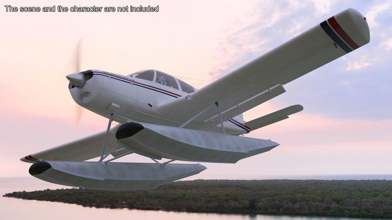 Private Seaplane Piper PA-28 Cherokee Rigged 3D model