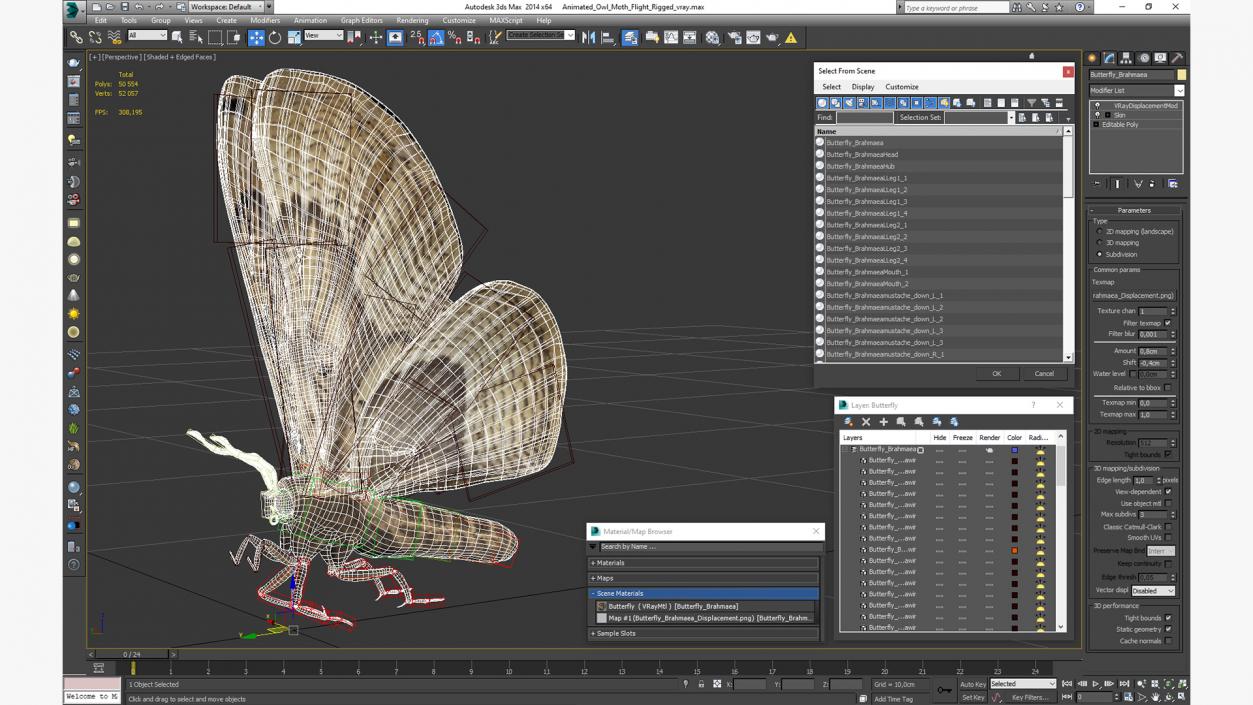 3D Animated Owl Moth Flight Rigged