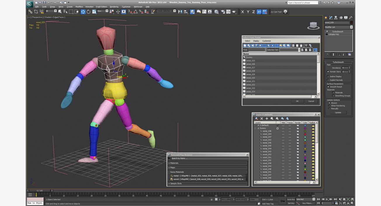 Wooden Dummy Toy Running Pose 3D model