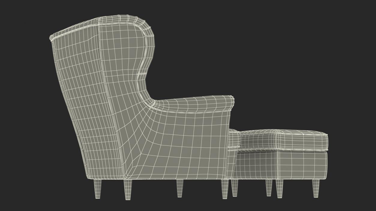 3D model Strandmon Grey Wing Chair with Puff