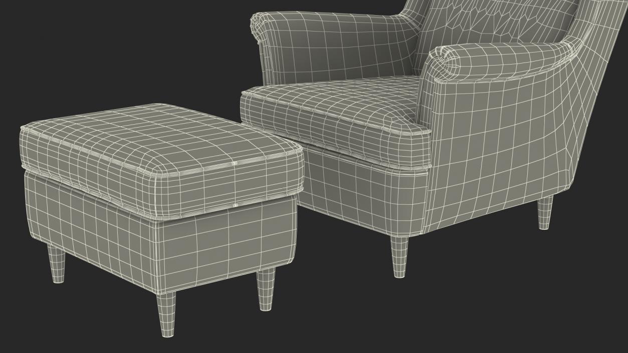 3D model Strandmon Grey Wing Chair with Puff