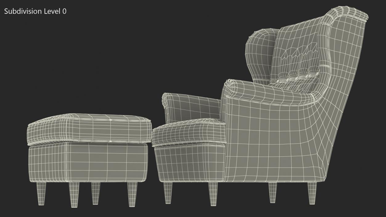 3D model Strandmon Grey Wing Chair with Puff