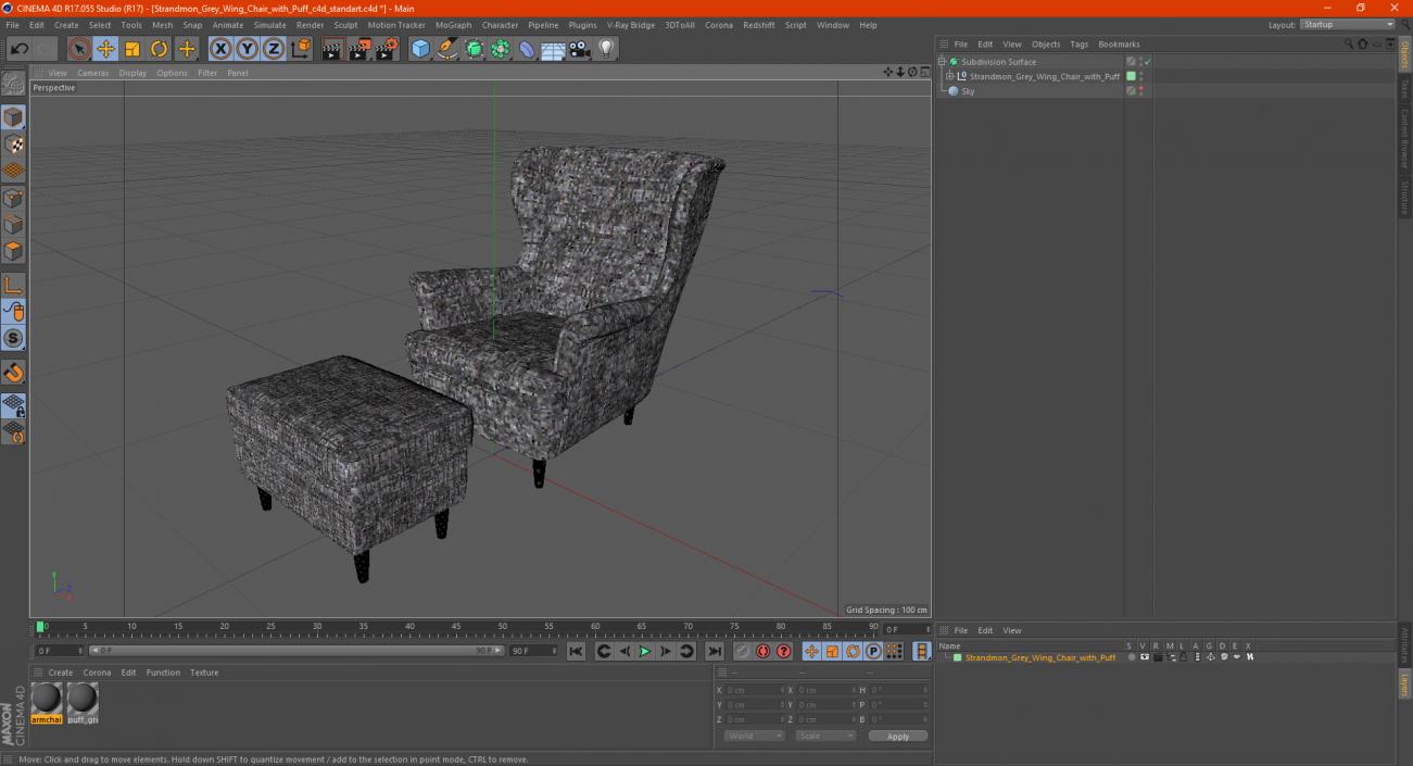 3D model Strandmon Grey Wing Chair with Puff