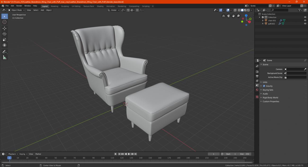 3D model Strandmon Grey Wing Chair with Puff