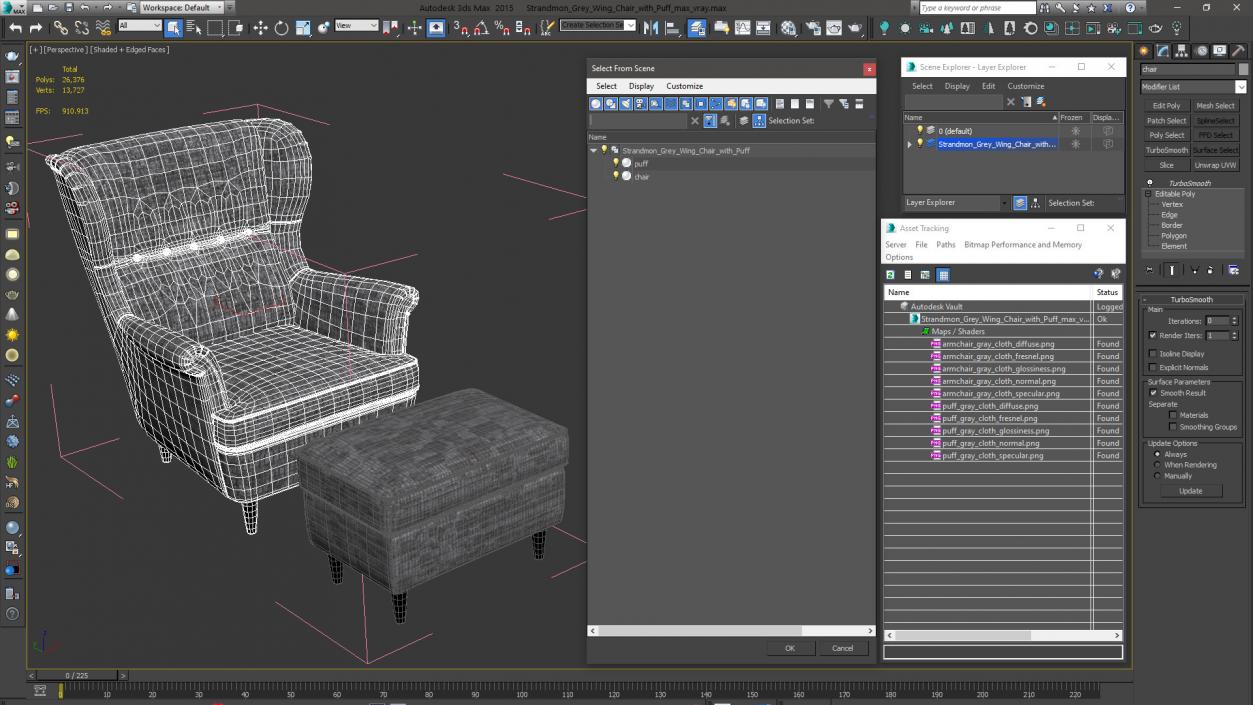 3D model Strandmon Grey Wing Chair with Puff