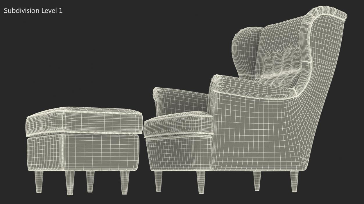 3D model Strandmon Grey Wing Chair with Puff