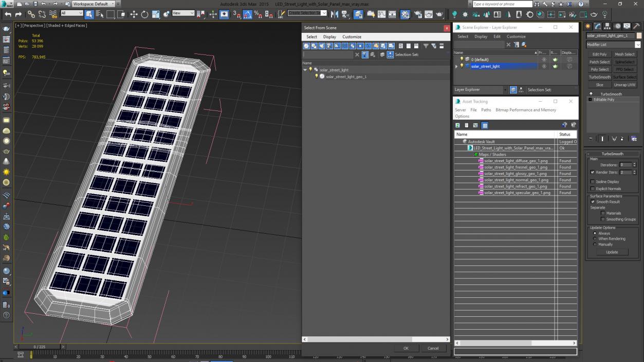 3D LED Street Light with Solar Panel model