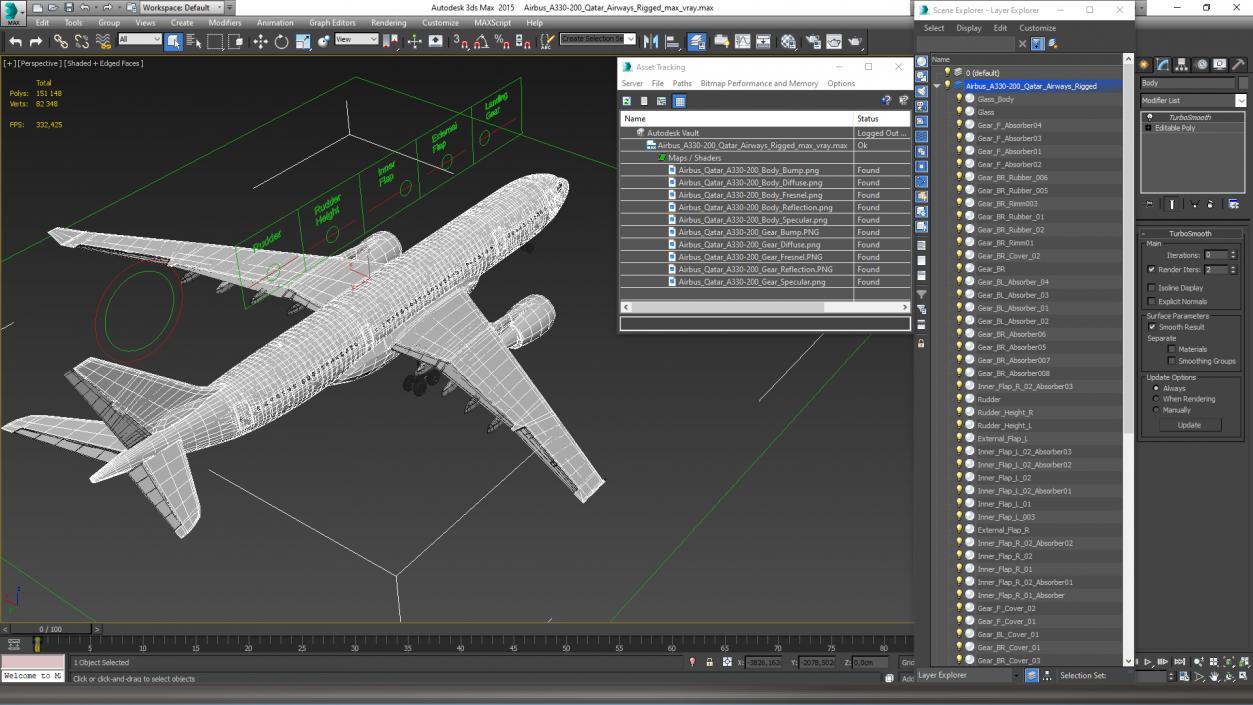 3D Airbus A330-200 Qatar Airways Rigged