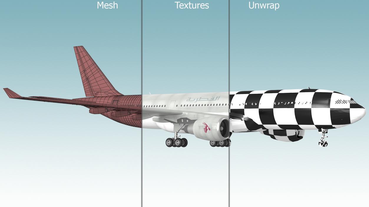 3D Airbus A330-200 Qatar Airways Rigged