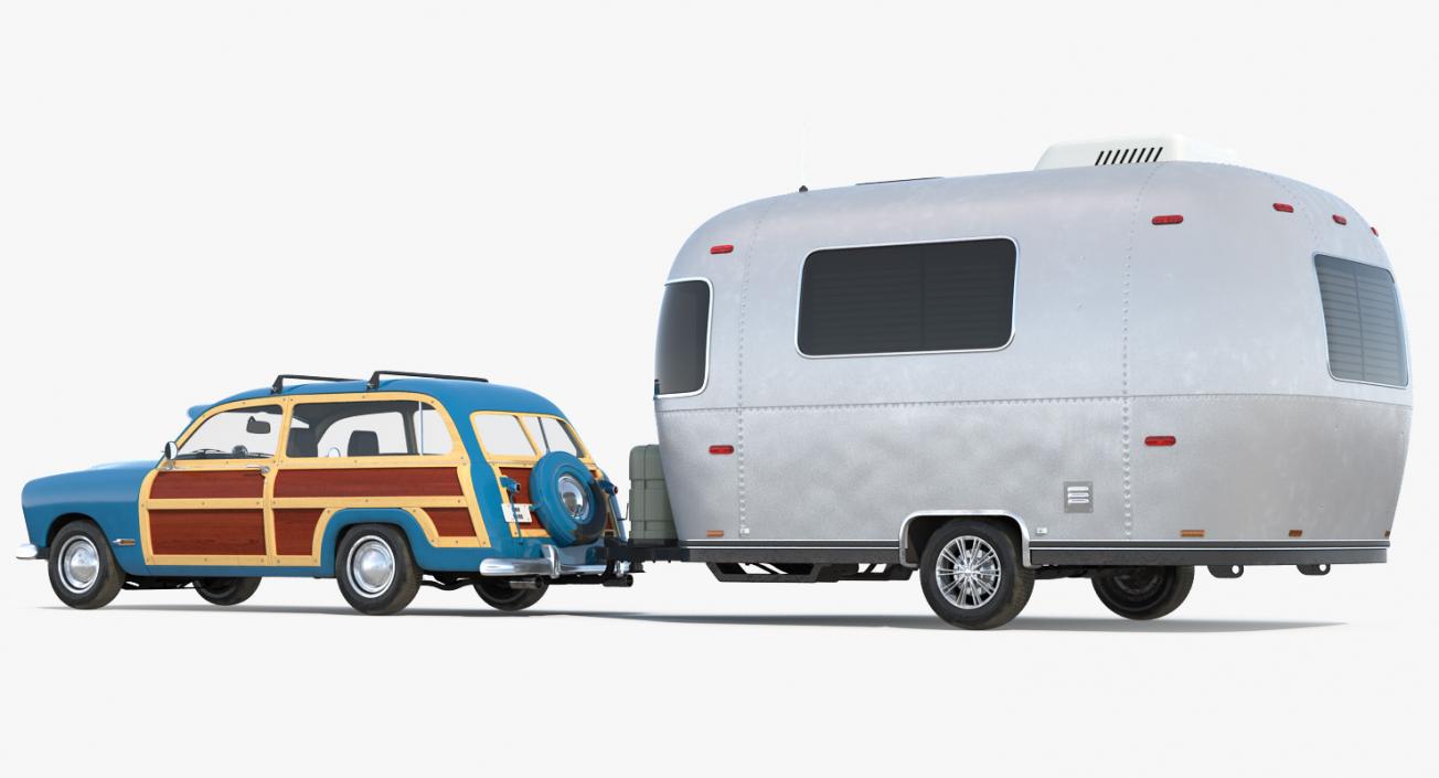 3D Retro Car with Retro Airstream Trailer model