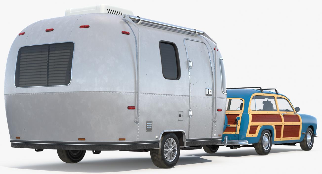 3D Retro Car with Retro Airstream Trailer model