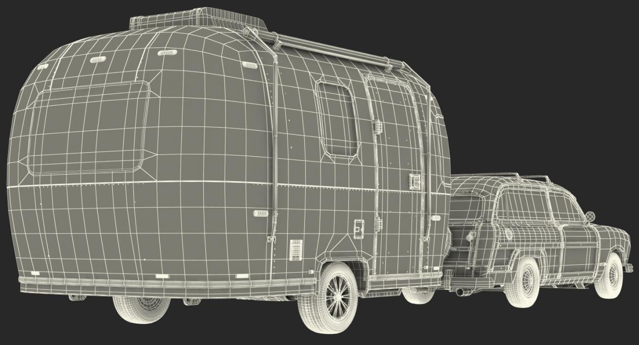 3D Retro Car with Retro Airstream Trailer model