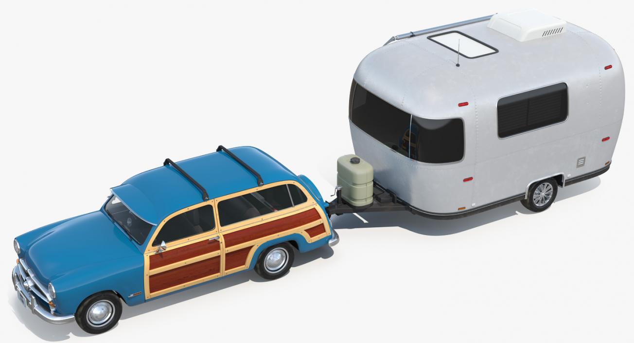 3D Retro Car with Retro Airstream Trailer model