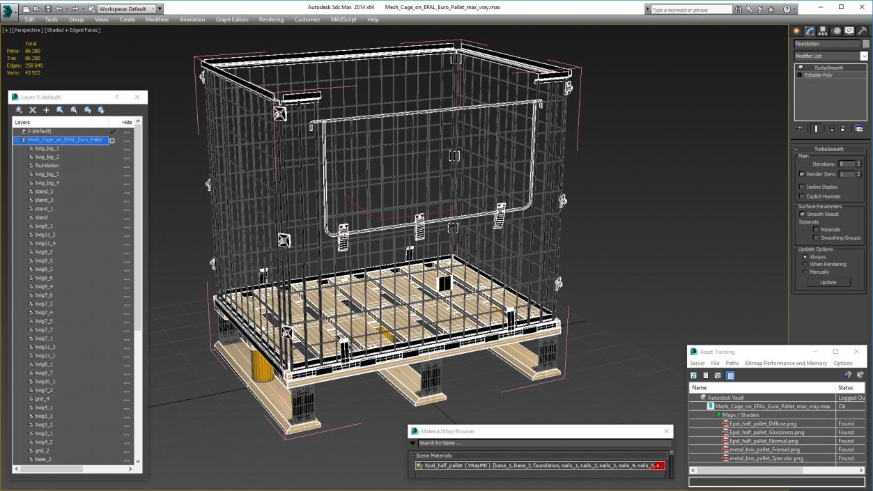 Mesh Cage on EPAL Euro Pallet 3D model