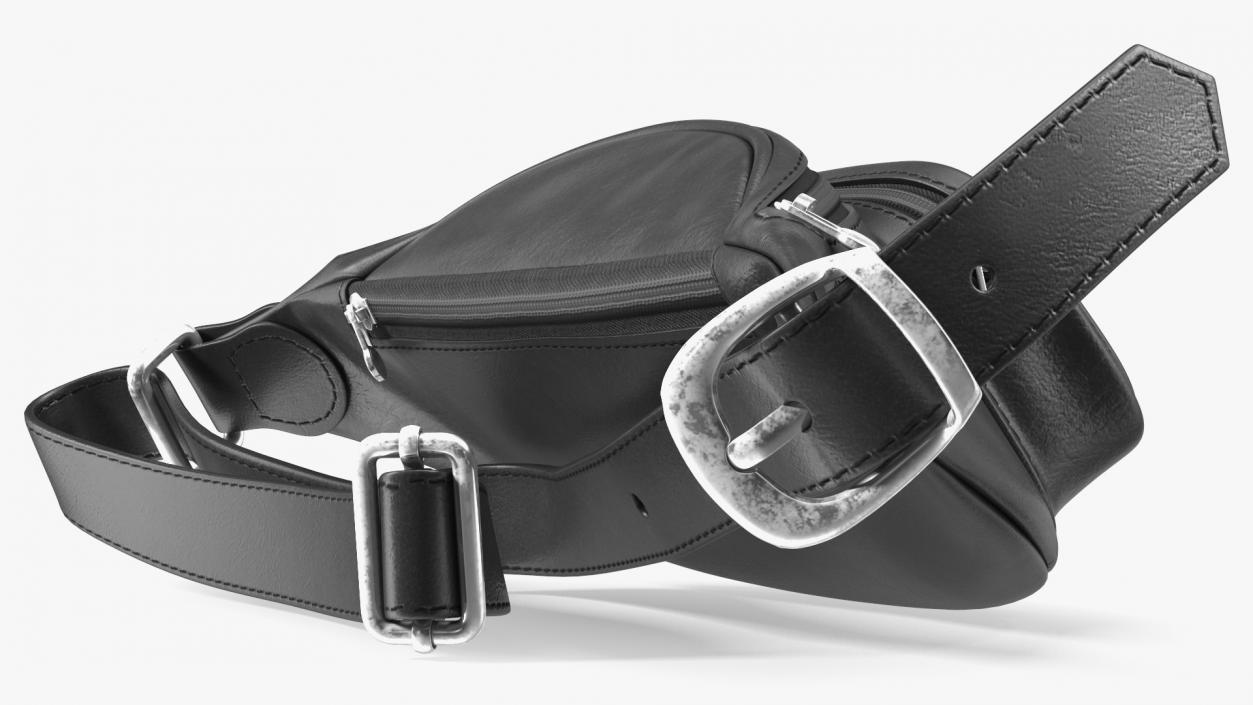 3D model Black Leather Waist Bag Folded