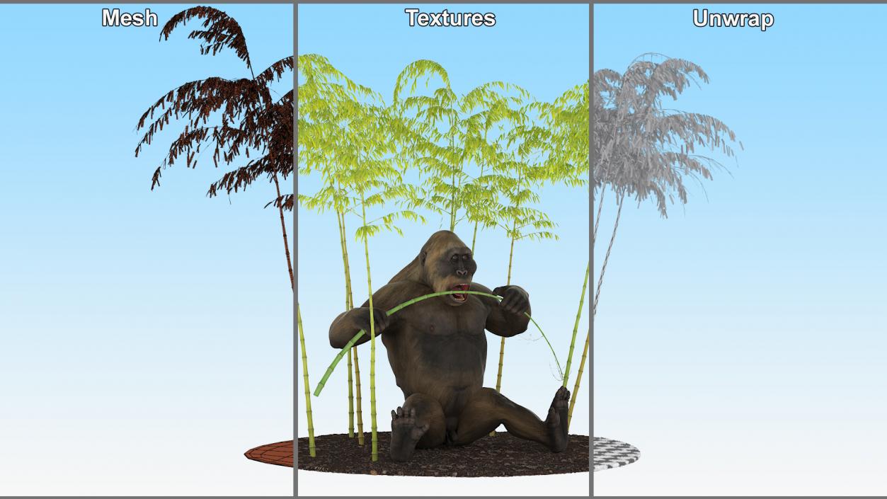 Big Ape Gigantopithecus Eats Bamboo Plants 3D