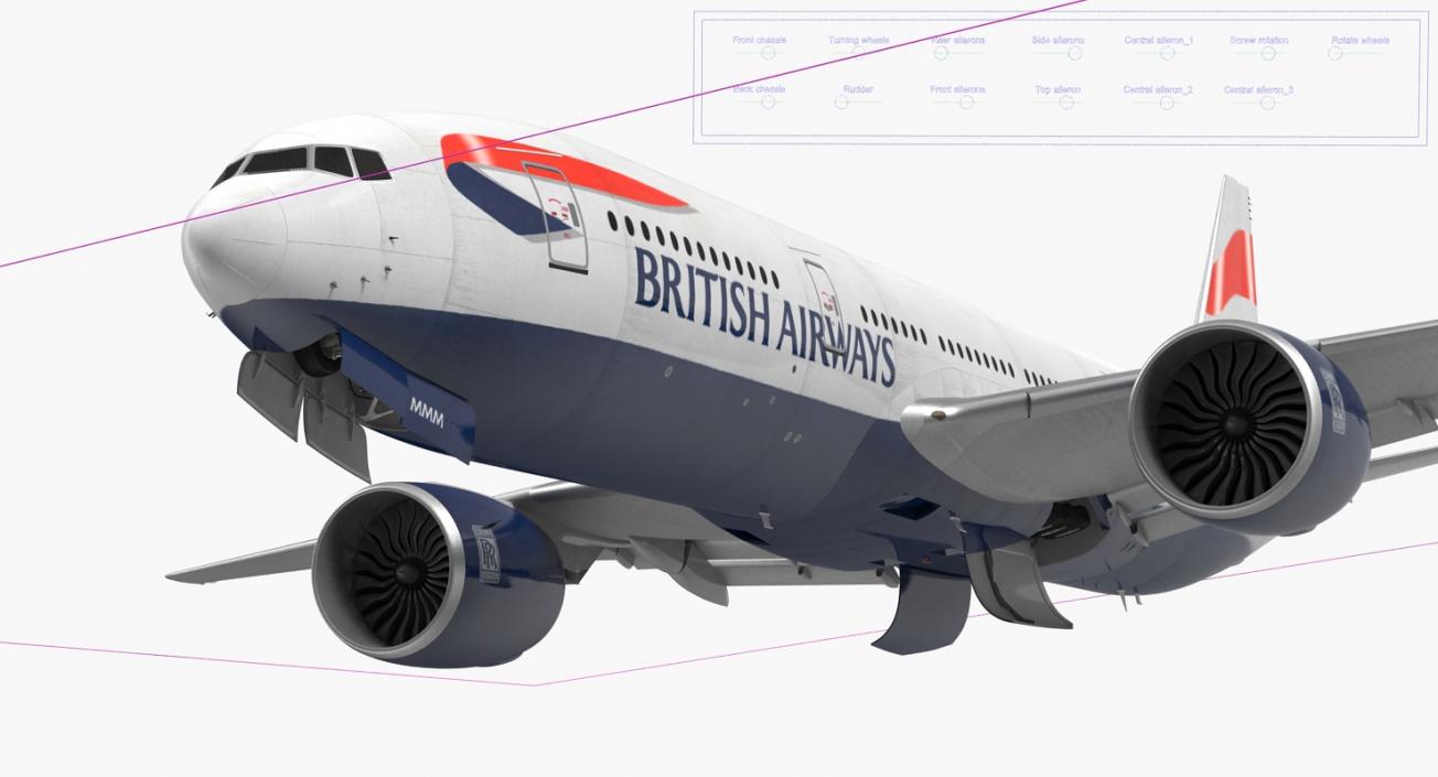 Boeing 777-200 British Airways Rigged 3D