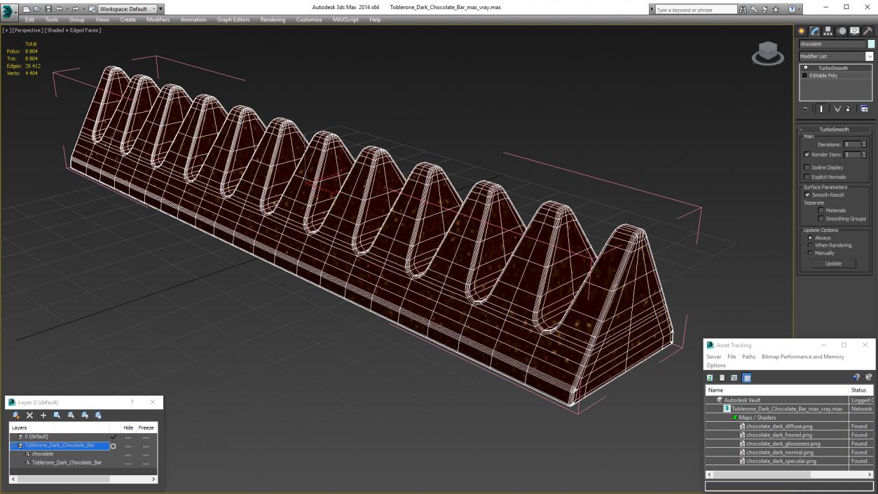 3D Toblerone Dark Chocolate Bar model