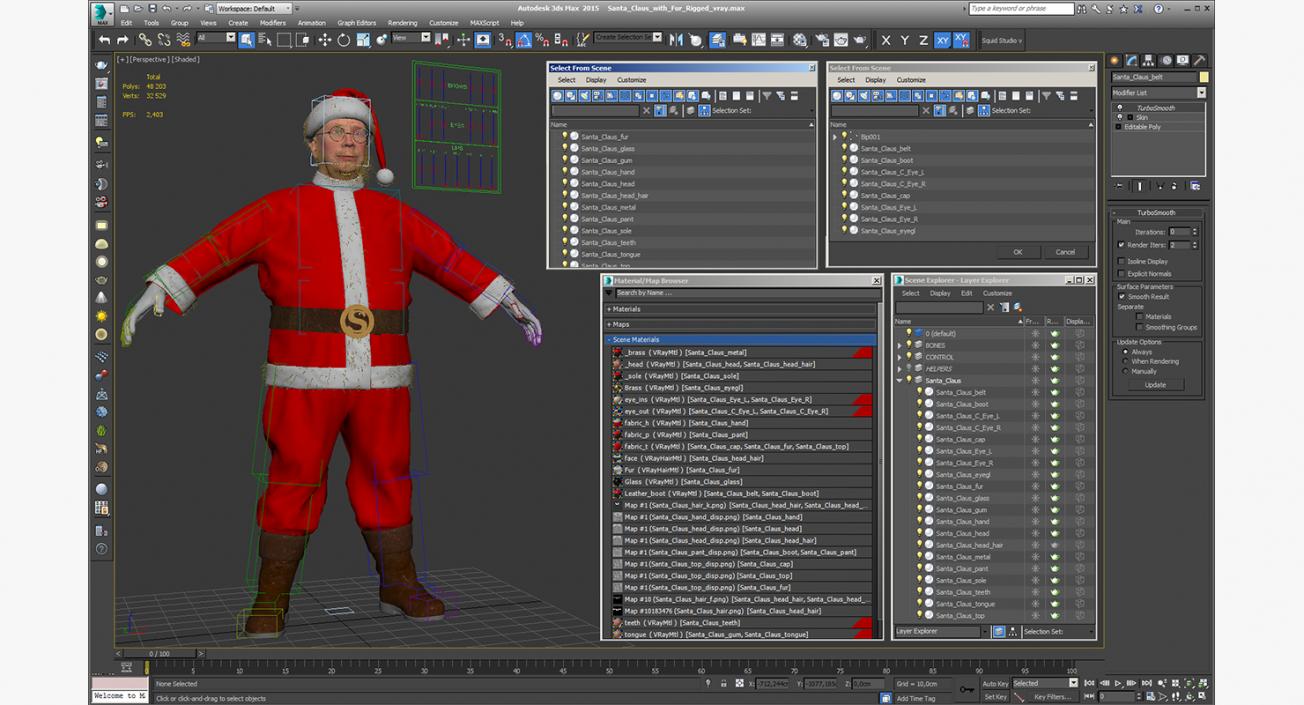 Santa Claus with Fur Rigged 3D