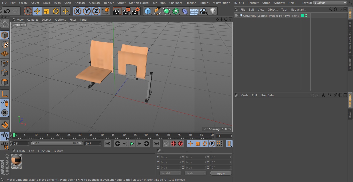 University Seating System For Two Seats 3D model