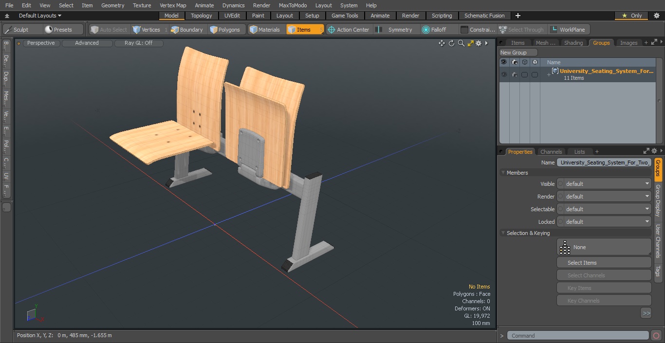 University Seating System For Two Seats 3D model