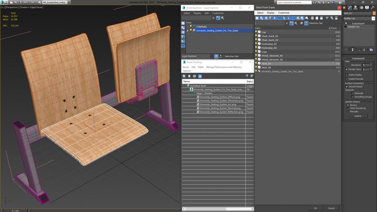 University Seating System For Two Seats 3D model