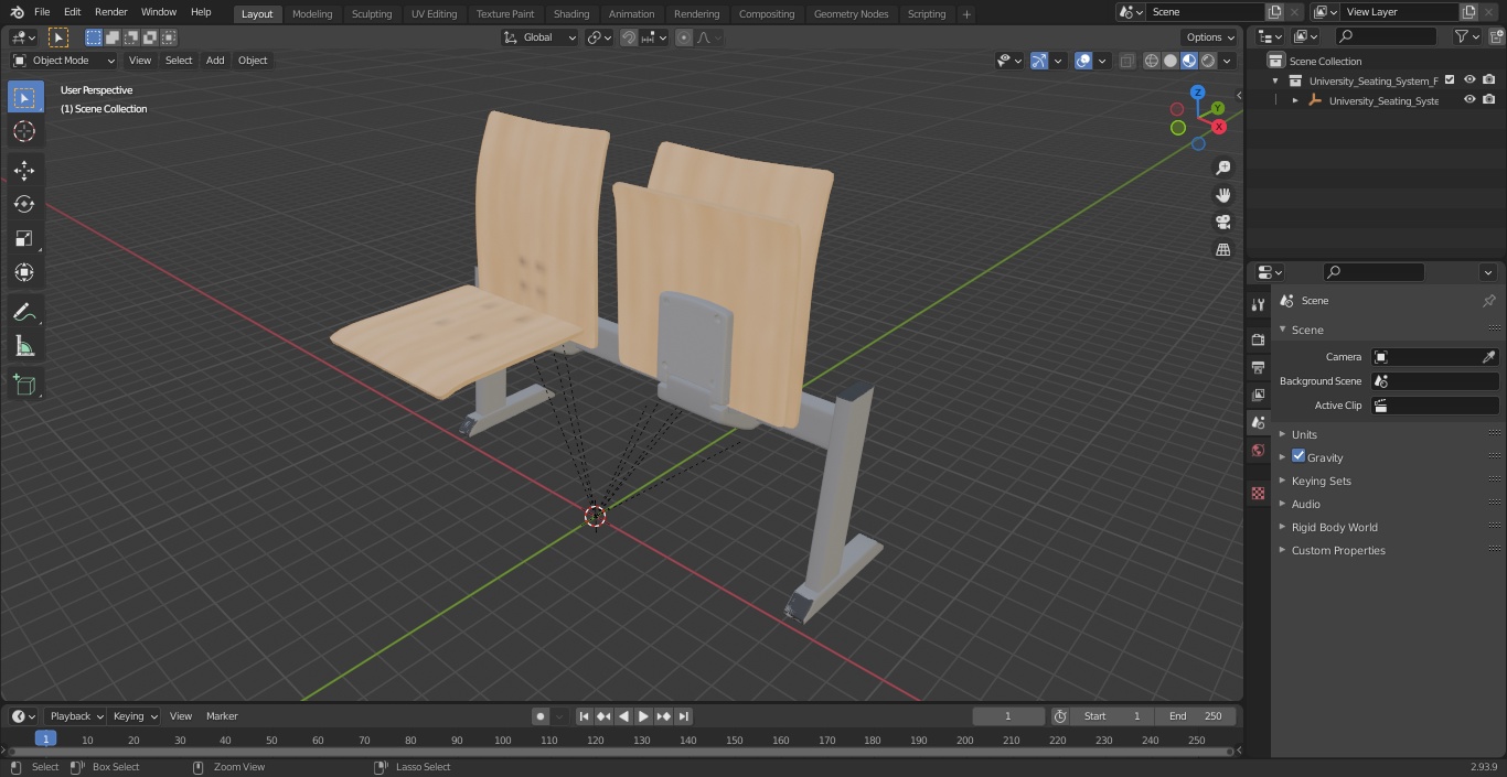 University Seating System For Two Seats 3D model