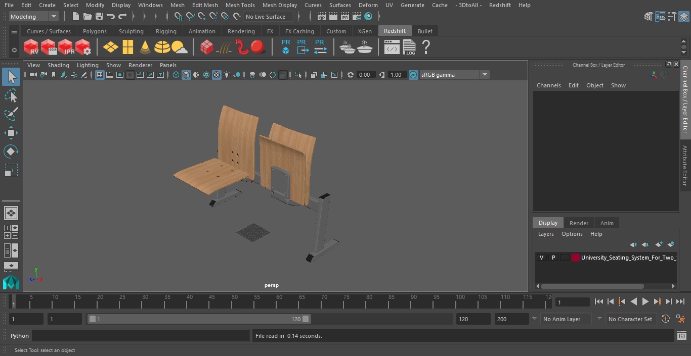 University Seating System For Two Seats 3D model