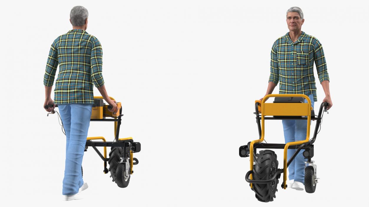 3D Elderly Man Motorized Electric Wheelbarrow Frame model