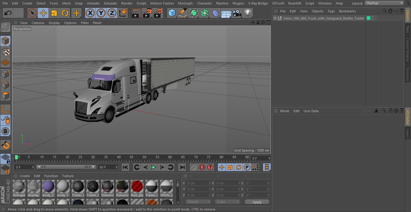 3D Volvo VNL 860 Truck with Vanguard Reefer Trailer model