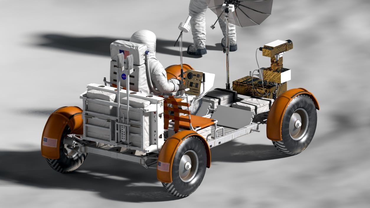 Astronauts with Lunar Roving Vehicle on Moon Surface 3D