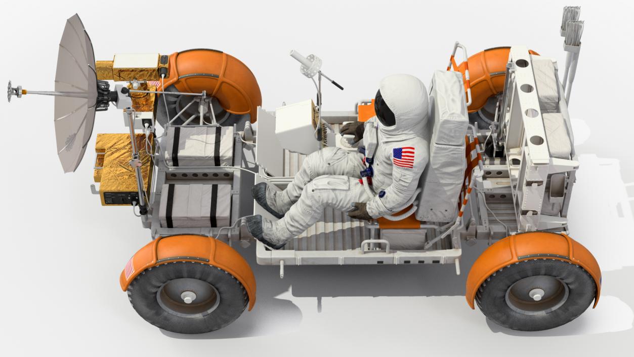 Astronauts with Lunar Roving Vehicle on Moon Surface 3D