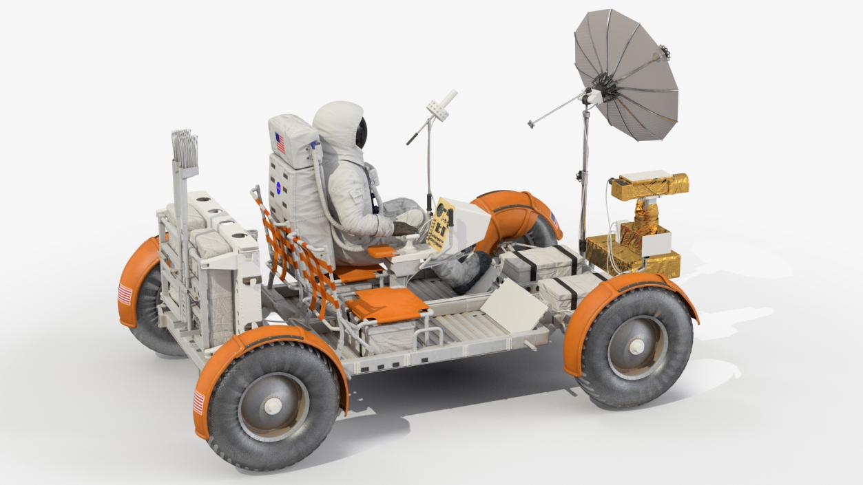 Astronauts with Lunar Roving Vehicle on Moon Surface 3D