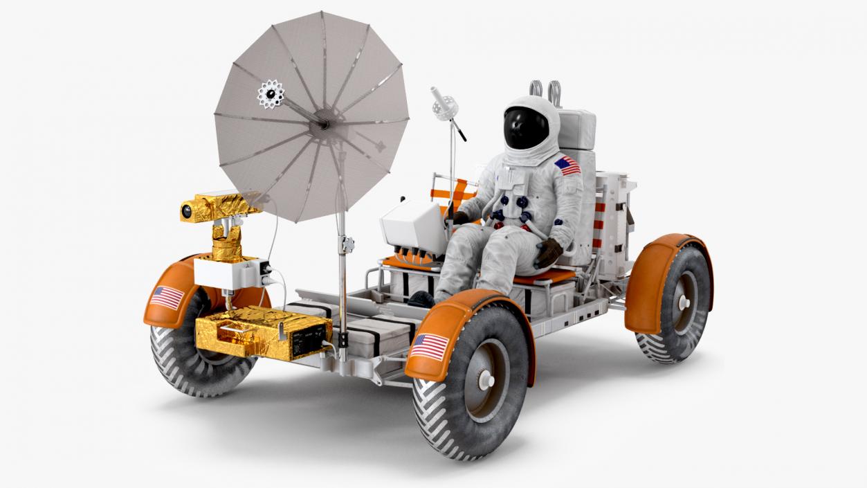 Astronauts with Lunar Roving Vehicle on Moon Surface 3D