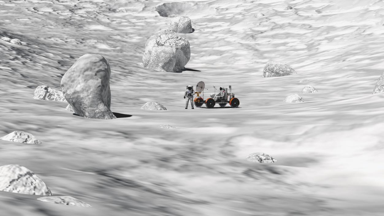 Astronauts with Lunar Roving Vehicle on Moon Surface 3D