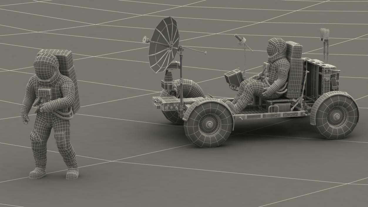 Astronauts with Lunar Roving Vehicle on Moon Surface 3D