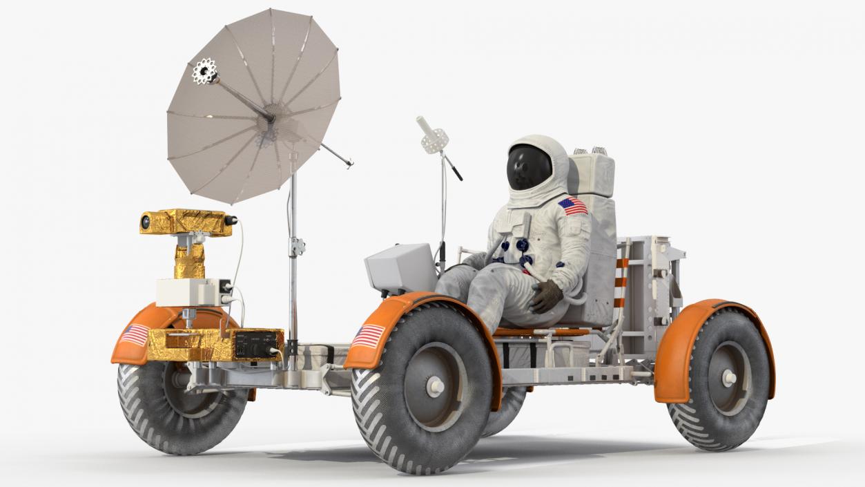 Astronauts with Lunar Roving Vehicle on Moon Surface 3D