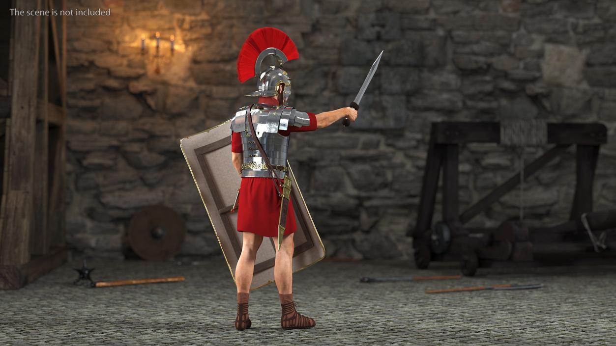 3D Roman Legionnaire with Gladius Salute Pose Fur