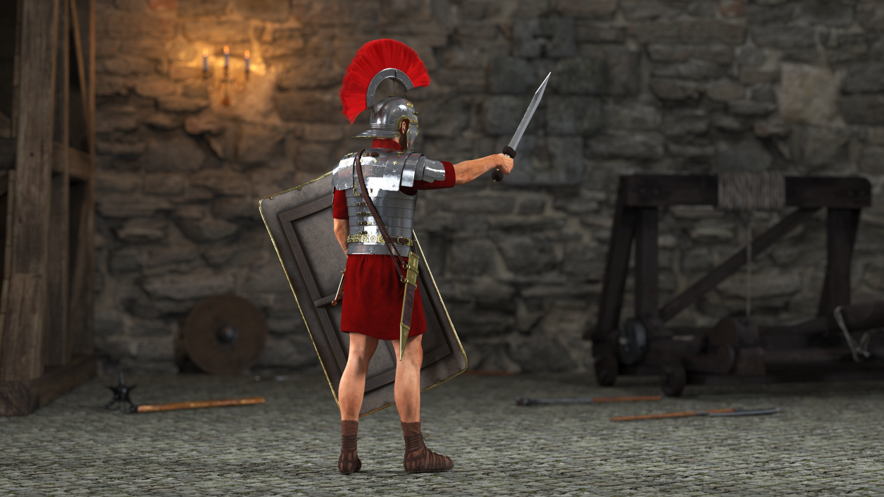 3D Roman Legionnaire with Gladius Salute Pose Fur