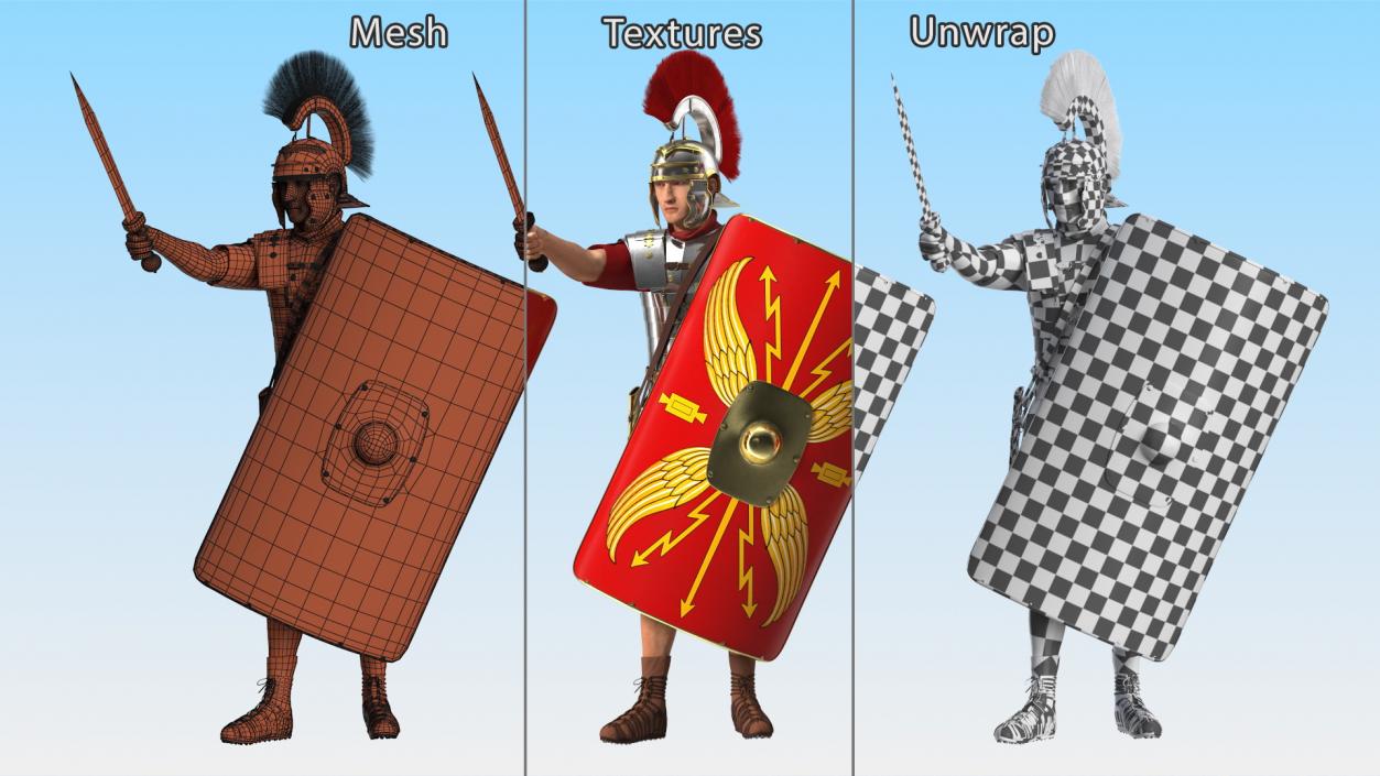 3D Roman Legionnaire with Gladius Salute Pose Fur